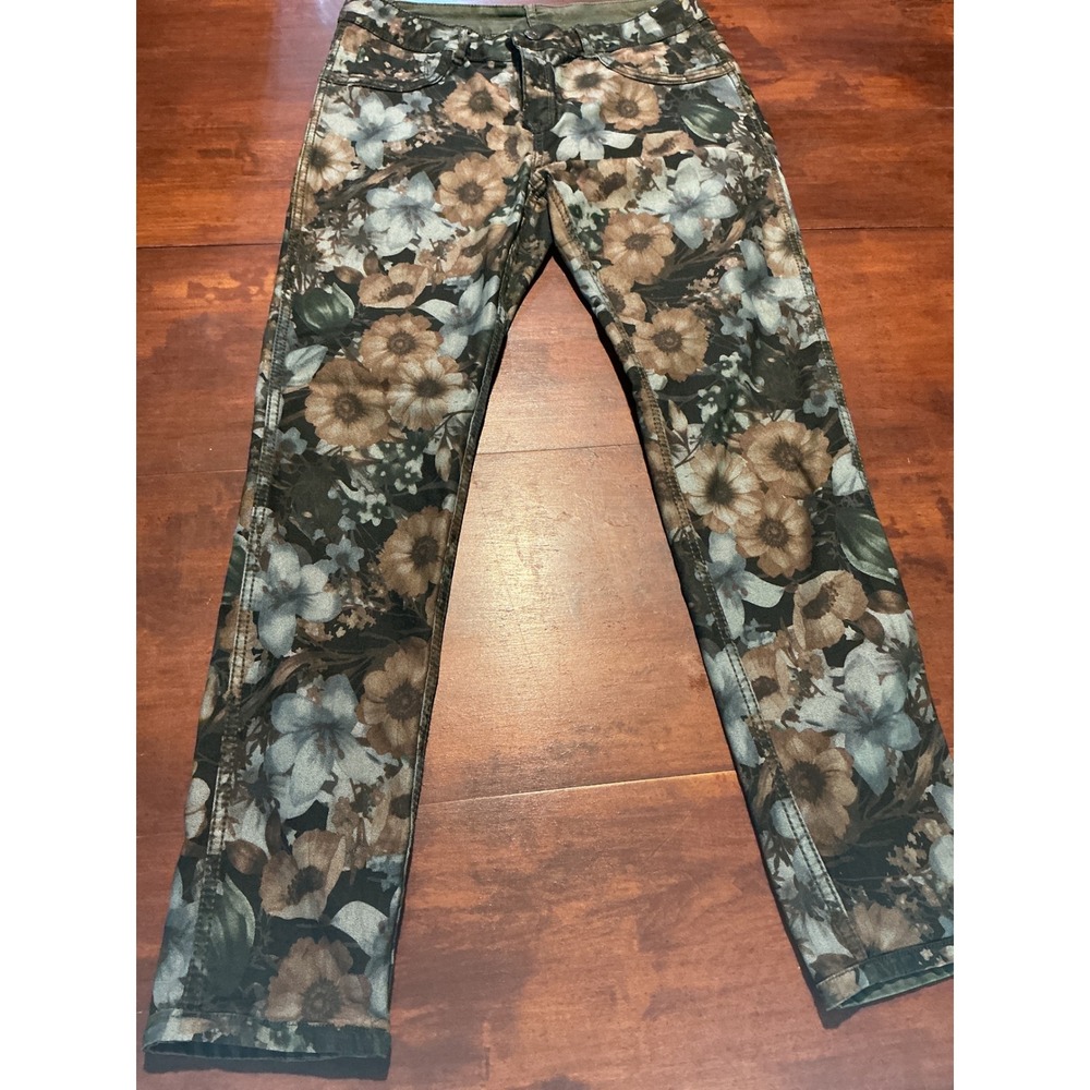 Tempo Paris Denim Reversible Floral Olive Green Pants Women Large Styled Italy
